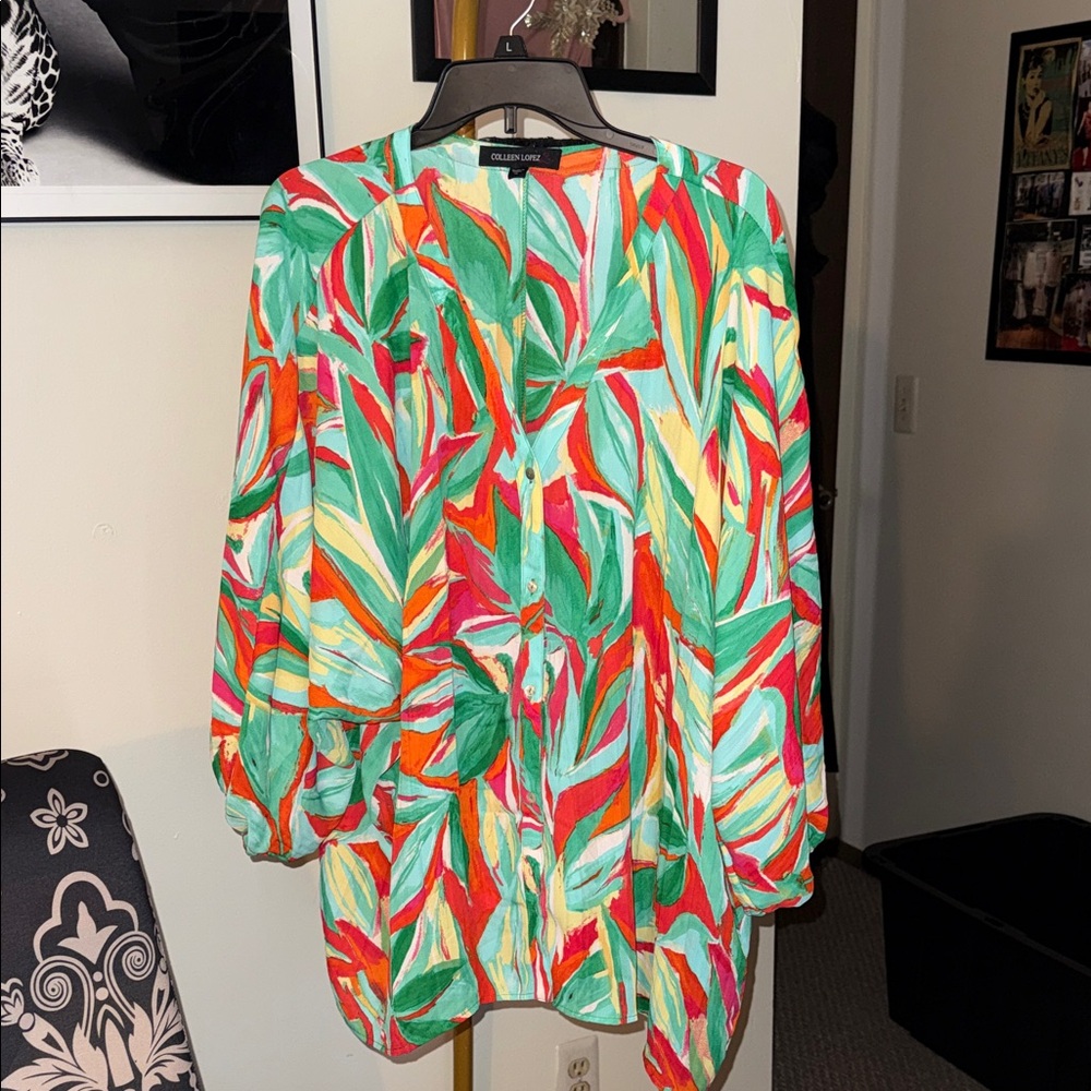 Colleen Lopez Multicolor Leaf Print Blouse
